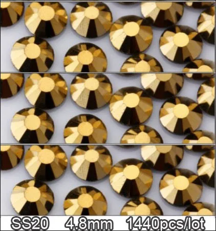 

1440pcs ss20 4.8mm Mine gold Upscale Quality strass crystal faltback hotfix rhinestones iron on stones DIY accessories