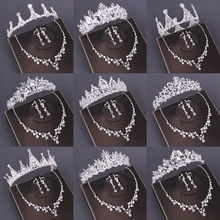 

Wedding Jewelry Sets For Brides Crystal Rhinestone Necklace Crown Wedding Jewelry Tiara Necklace Earrings For Brides Bridesmaids
