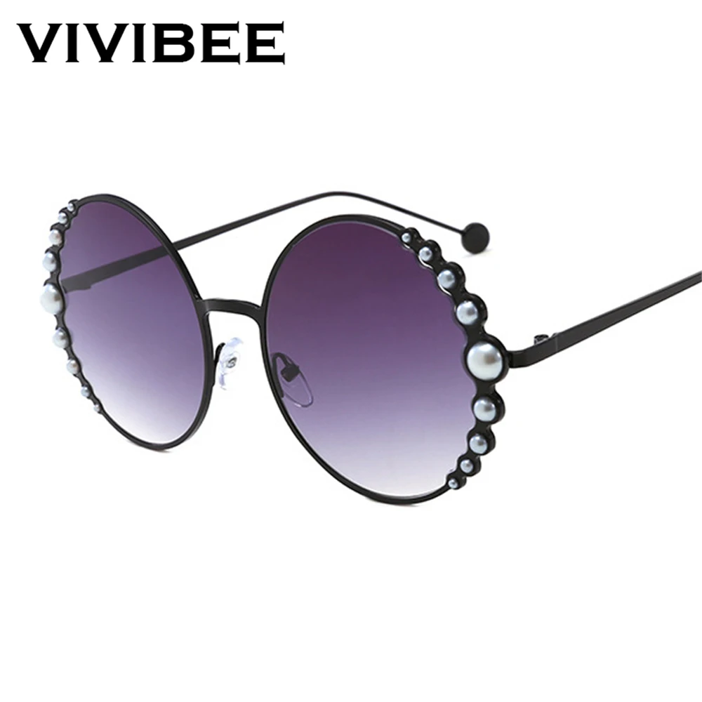 Женские большие солнцезащитные очки VIVIBEE роскошные круглые с жемчугом брендовые