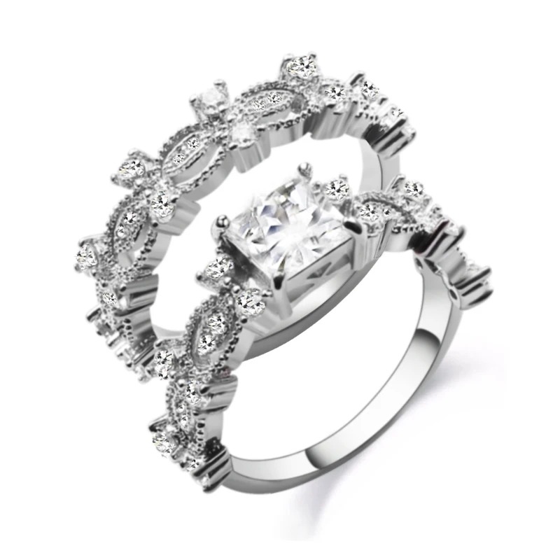 Two Piece Luxury quality synthetic stone wedding ring set,bridal set