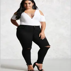 Babbytoro Леггинсы для женщин брюки 2019 хлопок плюс размер высокая талия 6xl 5xl 2xl рваные колени Джеггинсы брюки черные брюки-карандаш