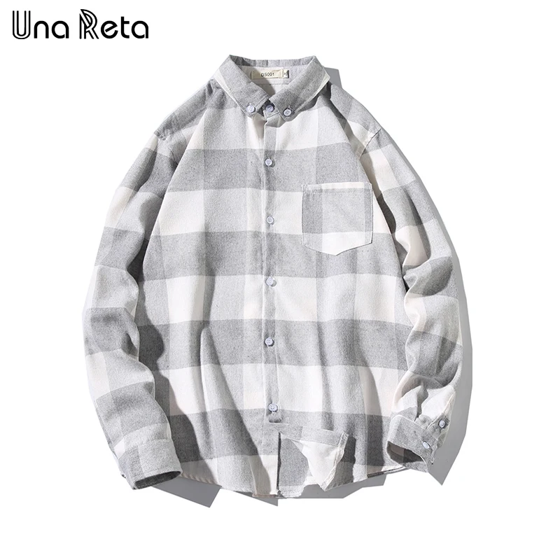Una Reta/Мужская рубашка, фирменная новинка, весенне-осенние хлопковые однобортные рубашки с длинными рукавами, большие размеры, повседневные тонкие рубашки в клетку для мужчин
