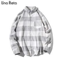 Una Reta/Мужская рубашка, фирменная новинка, весенне-осенние хлопковые однобортные рубашки с длинными рукавами, большие размеры, повседневные тонкие рубашки в клетку для мужчин