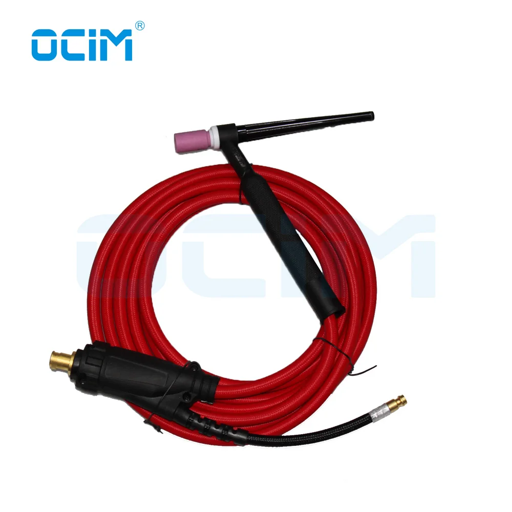 

WP9F WP9 WP9V WP9FV 4M Red super soft Hose Braided Air-Cooled Complete TIG Welding Torch 35-70 Connector