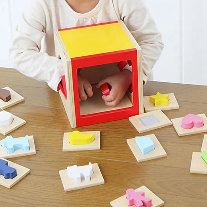 Обучающая деревянная игрушка в геометрической форме цветная коробка для раннего обучения подарок на день рождения для маленьких детей