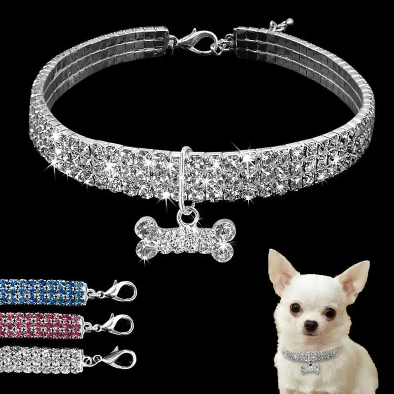 Beautiful Alloy Bling Rhinestone Dog Necklace Collar Pendant for Pet Puppy small dogs party decor