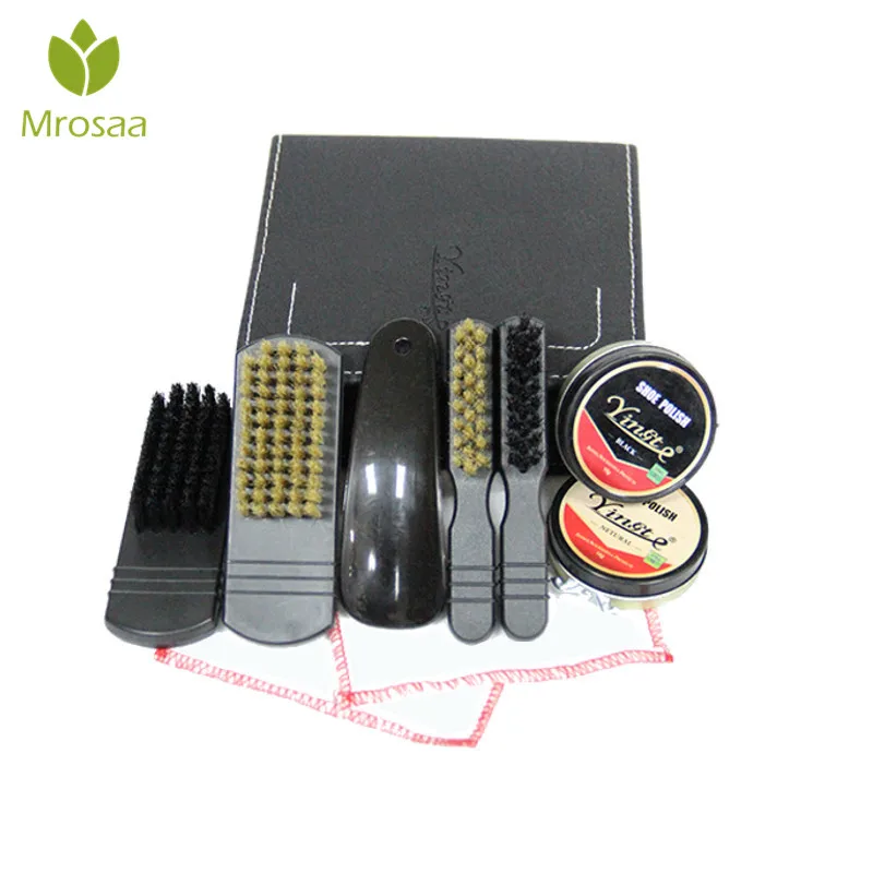 

Newest Shoe Shine Care Kit Polish Cleaning Brushes Sponge Cloth Travel Set With Case Portable Case Set Neutral Polishing Tool