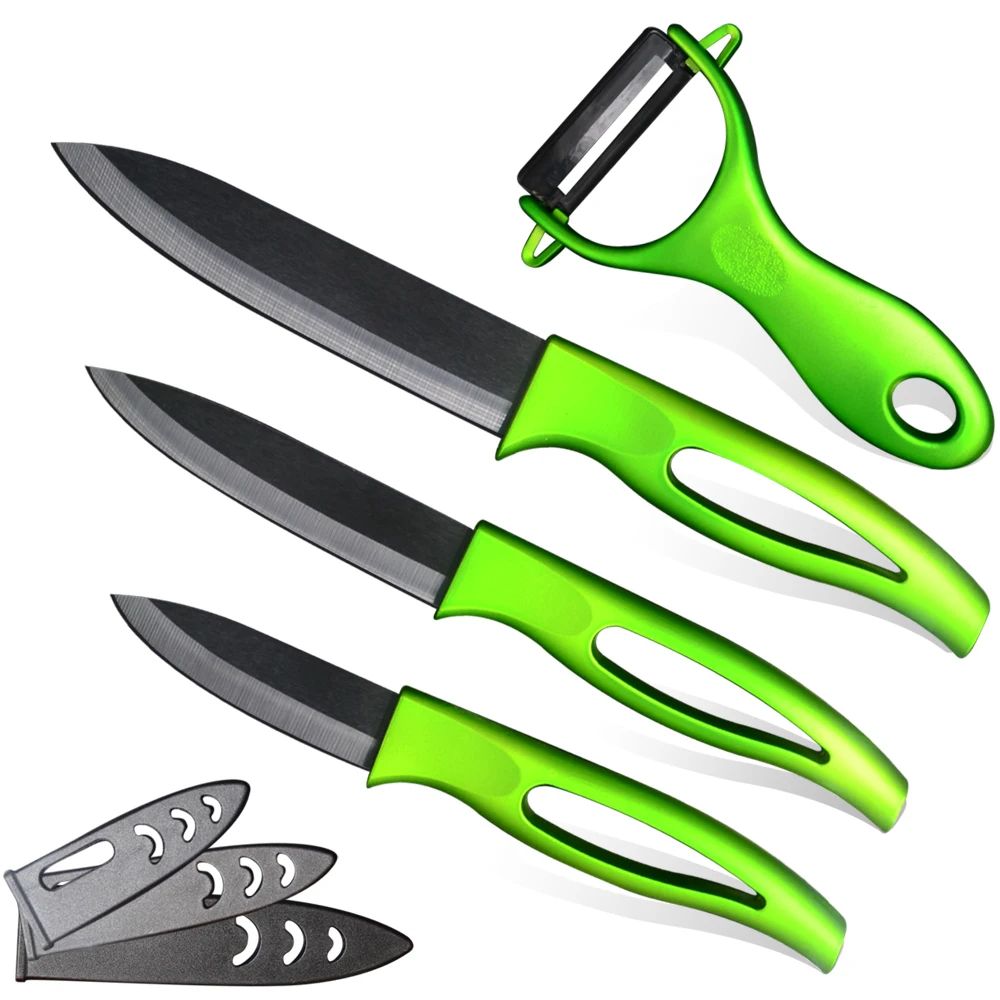Ceramic knife set 3, 4, 5 inch paring utility slicing knife + green