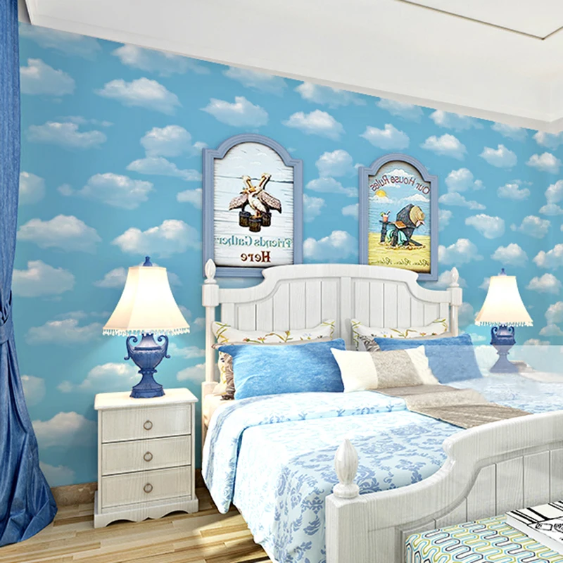 Blue Sky And White Clouds Wallpaper Modern Simple Children's Boys Bedroom Background Wall Papers Rolls PVC Waterproof Home Decor