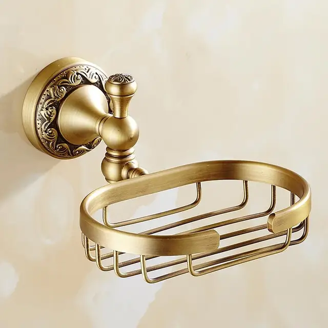 Europe Carved Brushed Bathroom Hardware Set Antique Copper Bathroom