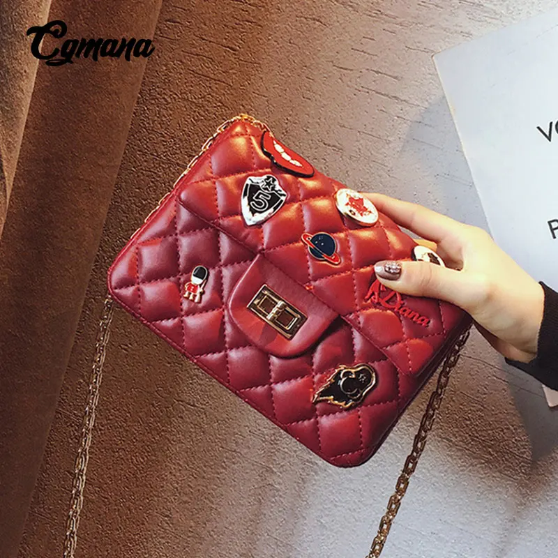 Мини-сумка с золотой цепочкой качественные кожаные значки для сумок с ромбовидной решеткой маленькие сумки женские сумки через плечо женские сумки-мессенджеры - Цвет: Красный