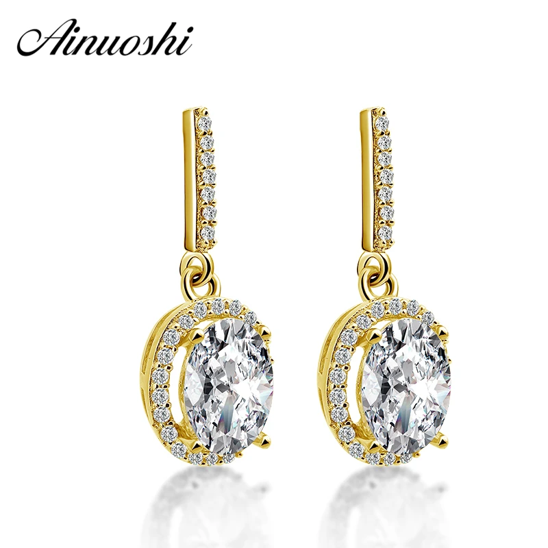

AINUOSHI 10K Yellow Gold Oval Drop Earrings 2.5 Carat Oval Cut Gold Click Back Earrings Fine Pierced Earring Jewelry for Women