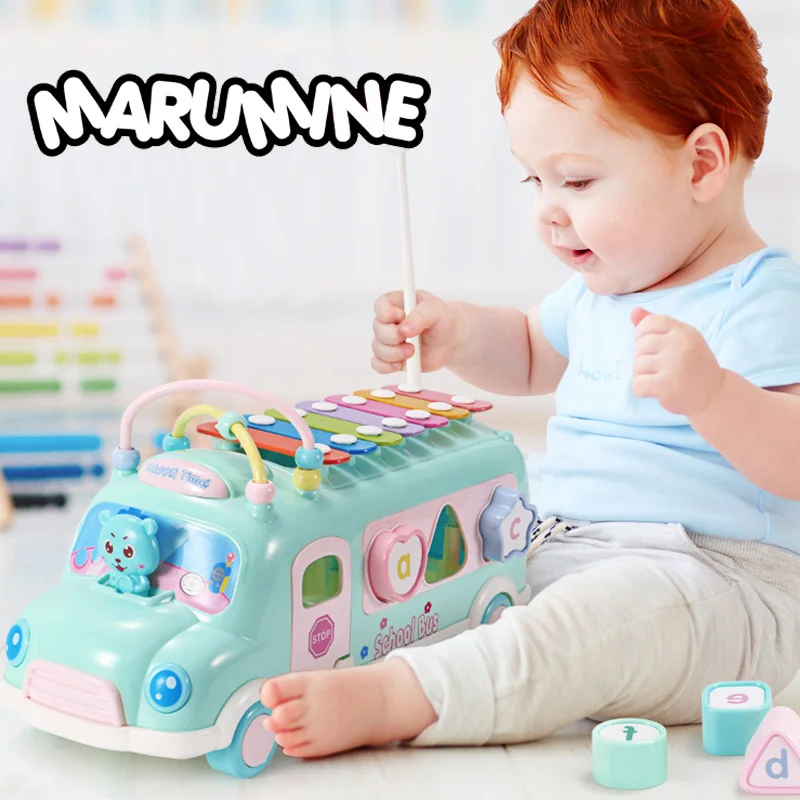 

Marumine Baby Educational Toys Car Match Game Bus With Block Xylophone Playing Child Funny Kids Toy For Learing
