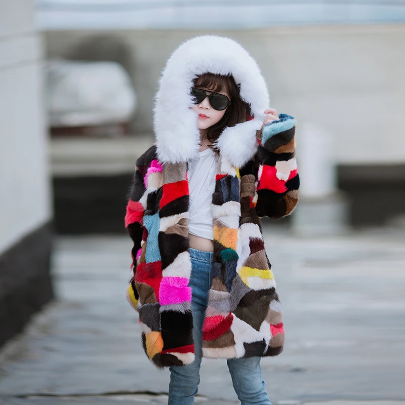 

2018 Winter Real Fur Parkas Children Camoufalge Boys Girls Real mink fur Outerwear fashion Coats patchwork cotton Parkas CT-67