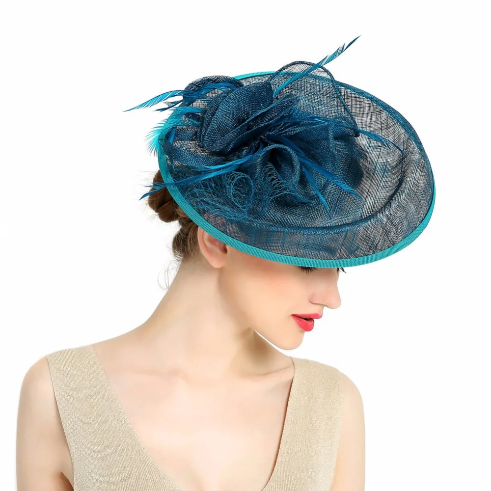 

New 2016 Elegant Ladies Sinamay Wedding Fascinator Hats Bridal Cocktail Hats with Feather For races/church/wedding/party