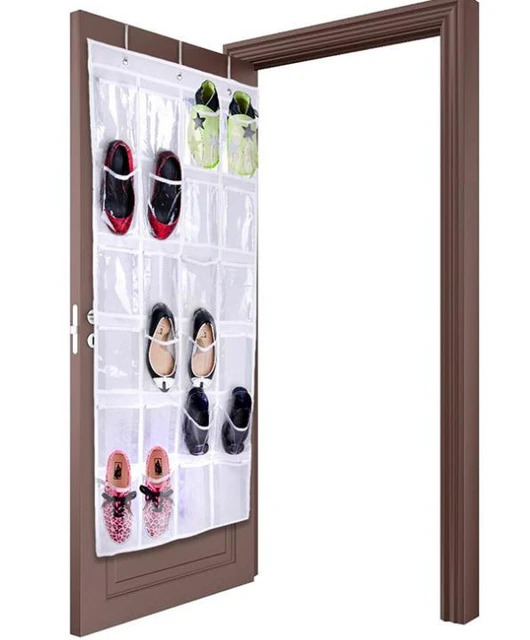 Shoe Hanger Over The Door Hanging Shoes Organizer with 24 Clear Pockets and  3 Metal Hooks snacks makeups Storage bag - AliExpress