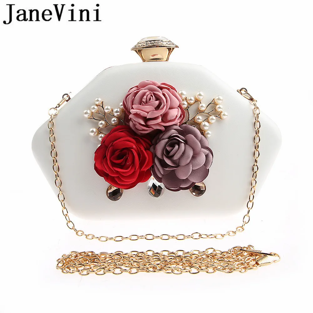 JaneVini 2019 nuove donne borse da sposa fiori fatti a mano perle di cristallo borse da sera da sera borsa a tracolla pochette da sposa catena d'oro