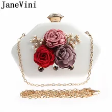 JaneVini 2019 Yeni Kadın Gelin Çanta El Yapımı Çiçekler Kristal Inci Akşam Balo Çanta omuz çantası Gelin Debriyaj Altın Zincir(China)