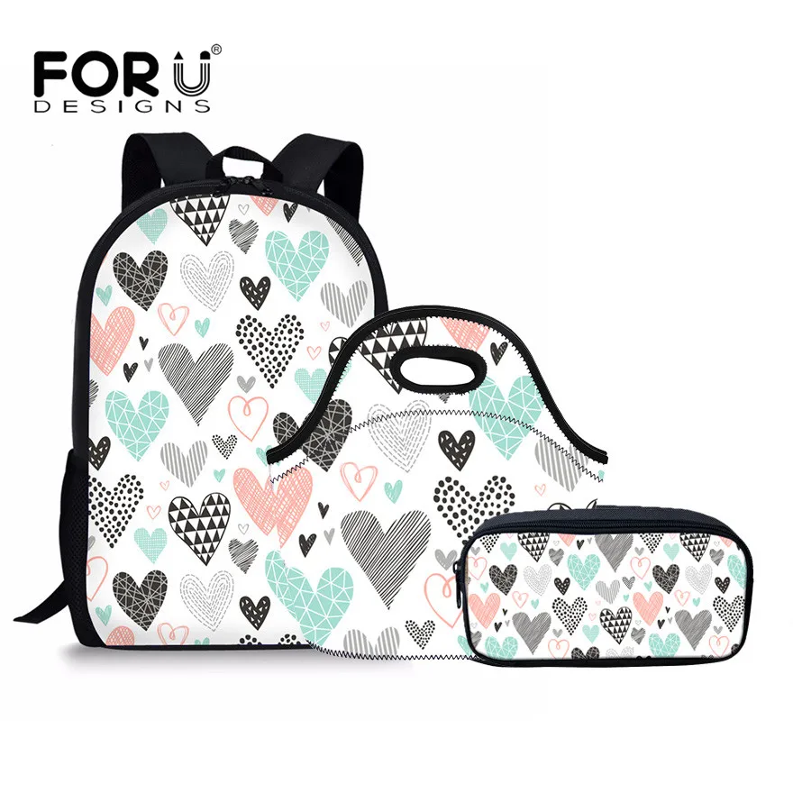 

FORUDESIGNS 3 Pcs/set Hearts Geometrical Printing Woman School Backpacks Schoolbag For Teenagers Student Book Bag 2019 Boys Girl