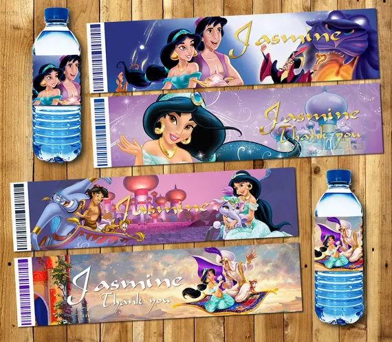 

Princess Jasmine Bottle Water Labels,wrappers, Baby Shower ,Birthday party decorations kids, Party supplies Candy Bar