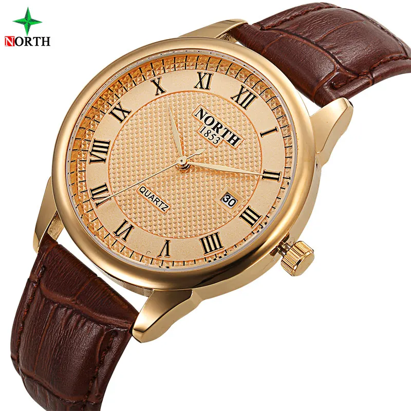 Image NORTH Fashion Male Wristwatch Luxury Brand 30M Waterproof Genuine Leather Casual Clock 2017 Military Quartz Business Watch Men