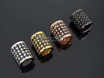 

Black Zircon Gems Stone Pave Cylinder Tube Bar Bracelet Connectore Charm Beads Silver Gold Rose Gold Gunmetal 10Pcs/Pack