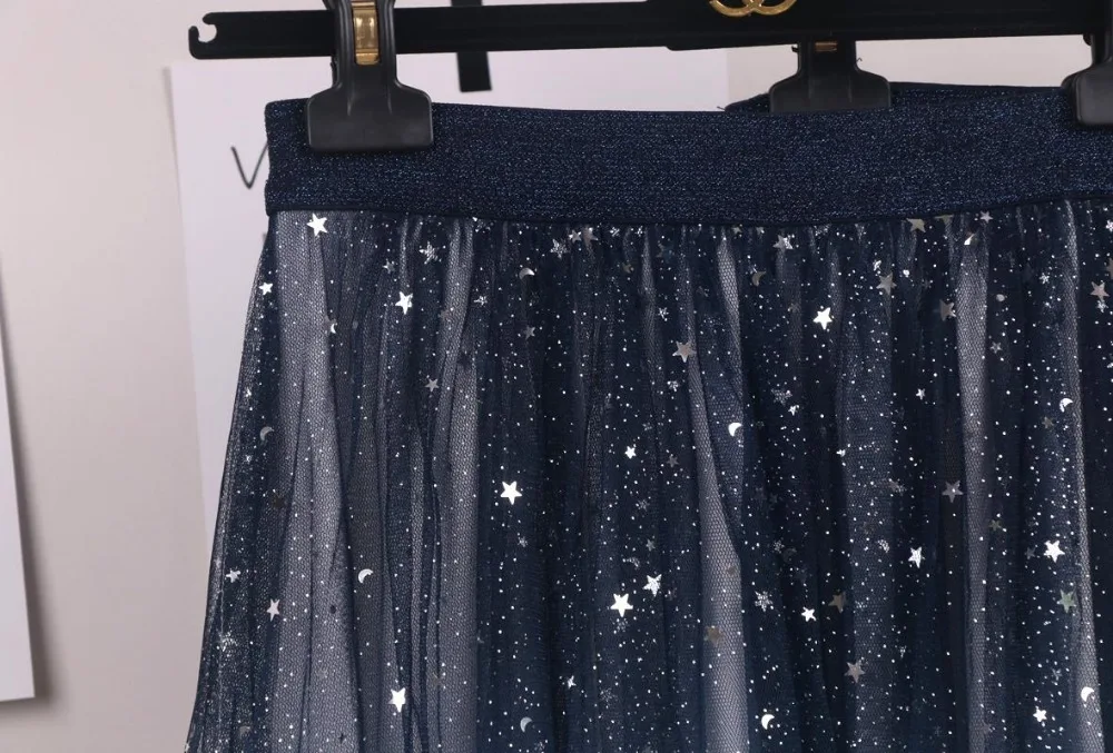 Модный градиентный цветной сетчатая юбка с высокой талией длинная Тюлевая юбка трапециевидной формы корейские элегантная складчатая юбка