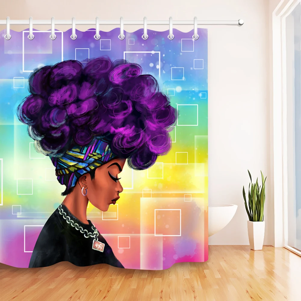 Beauty Salon Purple afro African american woman Waterproof Bathroom