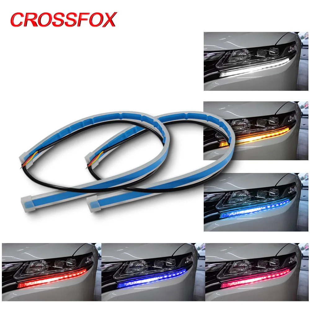 

CROSSFOX 2x Car DRL LED Daytime Running Lights White Turn Signal Yellow Ice Blue Red Pink Guide Strip for Headlight Assembly