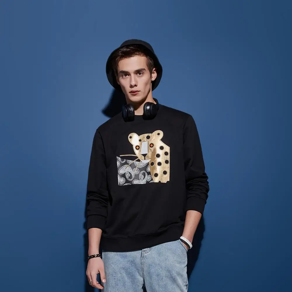  Xiaomi youpin Leopard Patch Embroidery Sweatshirt Long sleeve Fashion embroidered cotton Comfortabl