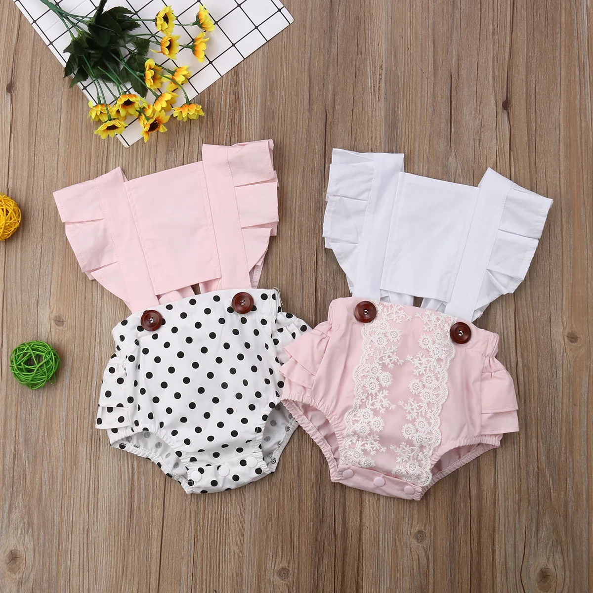 

Summer Cute Sweet Toddlers Infants Kids Newborn Toddler Baby Girl Romper Dot Flower Print Ruffle Backless Jumpsuit Outfit