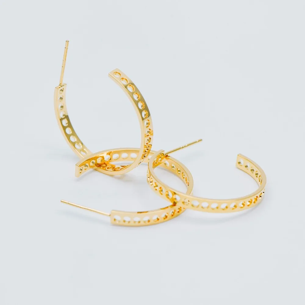 

10pcs Gold plated Brass Earring Posts 26mm, Geometric Circle Stud Earring with Multi Holes (GB-524)