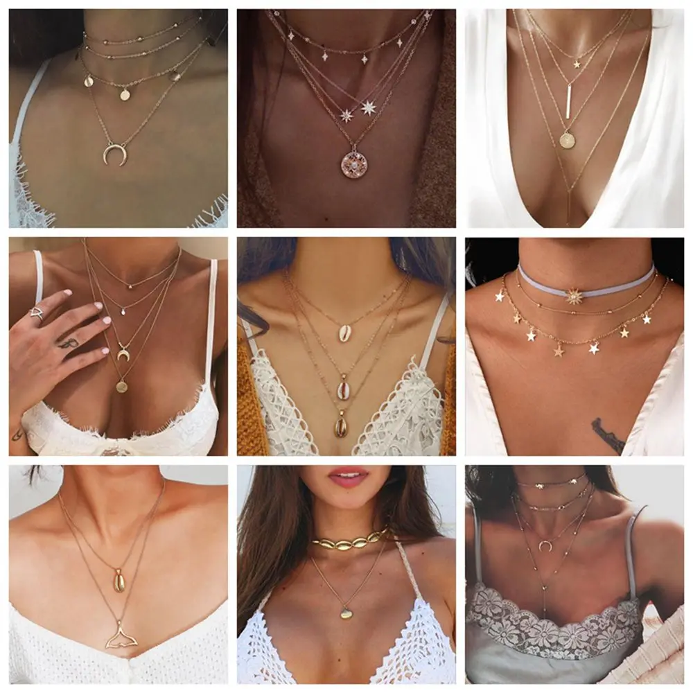 

Free Fan Bohemian Multi Layer Charm Pendant Necklaces For Women Collares Fashion Ethnic Choker Necklace Jewelry Collier Femme