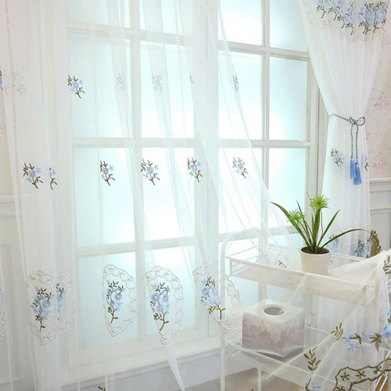 

Flower in Mirror Embroidered Tulle Window Curtains for Living Room Bedroom Kitchen Sheer Curtains on the Window Curtains Fabric