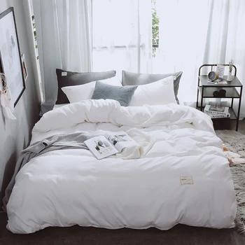 

2019 Nordic Simple 1.8/2m bed four sets of soft oversized pure color sheets set in winter imitation cotton students quilt cover
