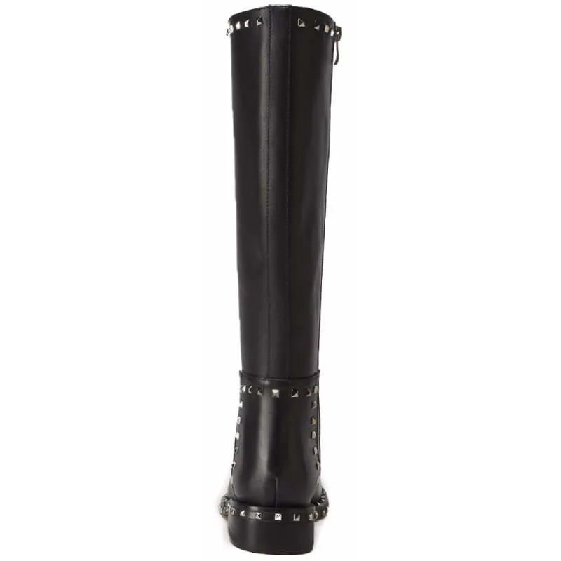 Black Automne Pu Femme Femmes Mode En Pour D'hiver Véritable Chaussures Rivets Bottes MotoY0117246q Cuir Genou Haute Plate forme PnOk80w