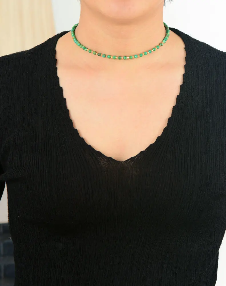 Women Choker 4MM Natural Stone Gold Beads Choker Necklace Teen Girls Simple Collar Necklace Neck Choker Bohemia Jewelry - Image 3