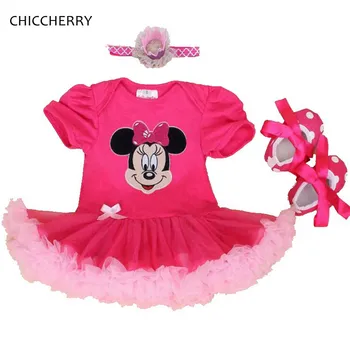 

Minnie Applique Baby Girl Summer Clothes Lace Petti Rompers Crib Shoes Headband 3PCS Newborn Tutu Sets Infant Girls Clothing