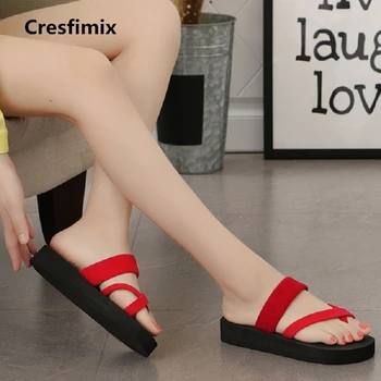 

Cresfimix women casual eva comfortable red flip flops lady cute comfortable 3cm heel black flip flops woman cool flip flops a441