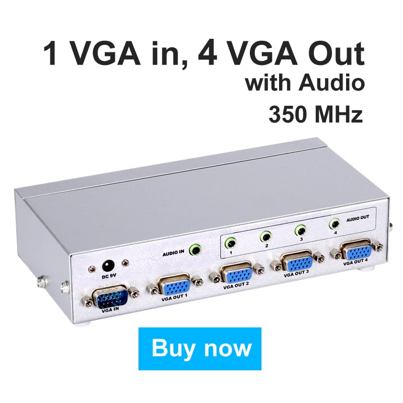 MT-VIKI 350Mhz 4 Port VGA Video Audio Splitter Distributor 1 input to 4 Output support widescreen Maituo 3504AV MT-VIKI 350Mhz 4 Port VGA Video Audio Splitter Distributor 1 input to 4 Output support widescreen Maituo 3504AV