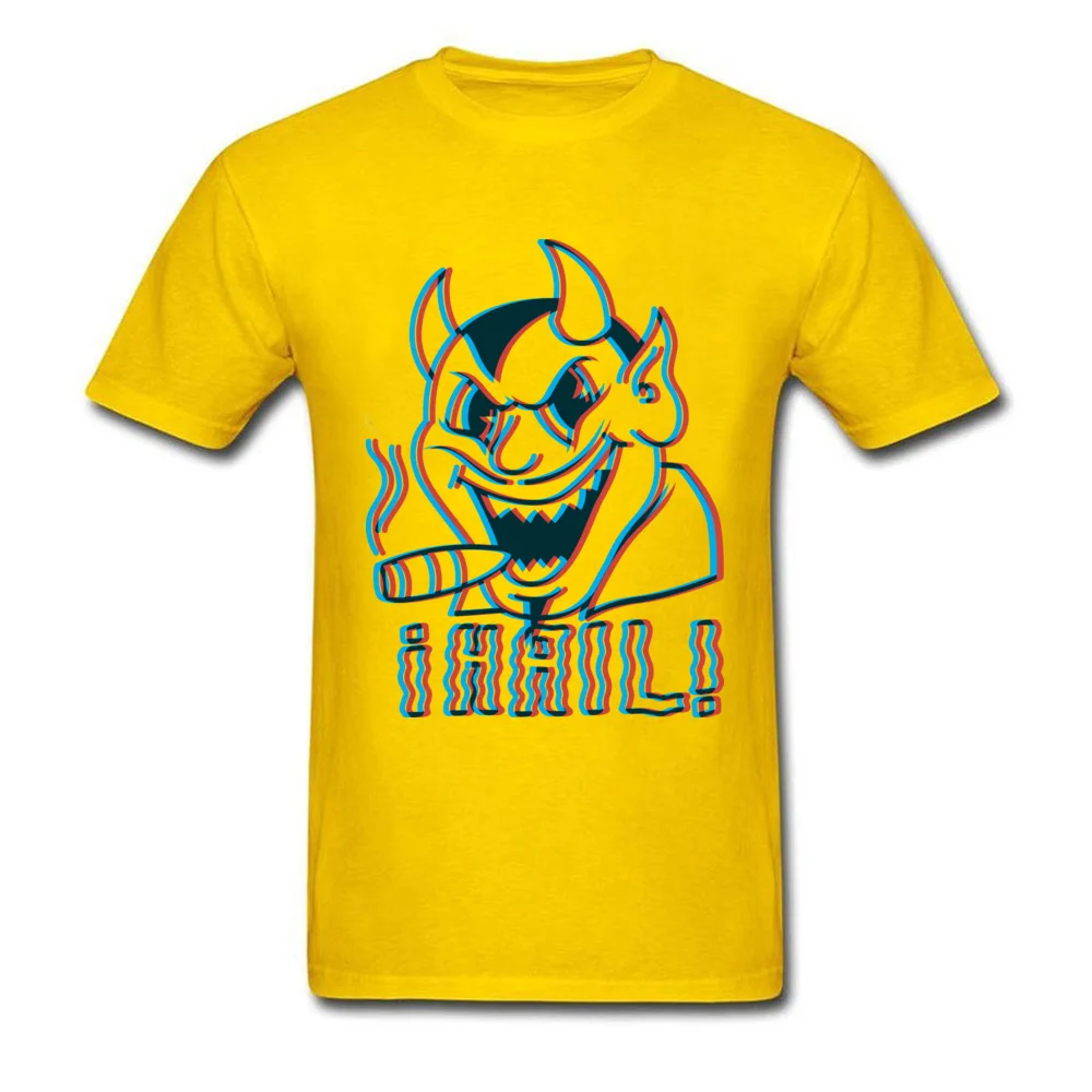 Hail Satan Vintage Stereoscope Tshirts Family Short Sleeve Normal All Cotton Round Neck Men T Shirt Tshirts Summer/Autumn Hail Satan Vintage Stereoscope yellow