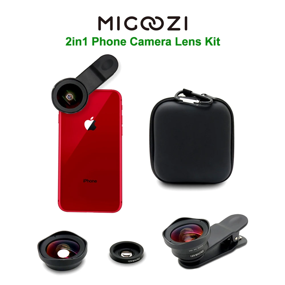 

2in1 Phone Camera Lens Kit HD 0.6X Super Wide Angle Lens 12X Macro Lens for iPhone X XR XS Max Samsung Huawei Xiaomi Smartphone