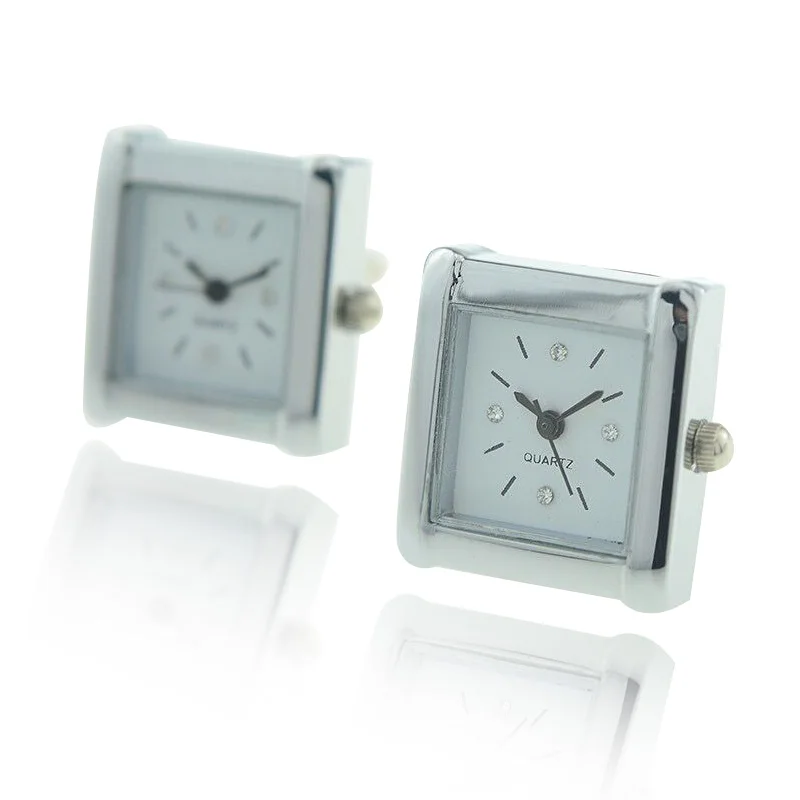 

Fashion Square Watch Mens Cufflinks Real Clock Business Cuff links With Battery Machine Core Mechanical Movement Watch Gemelos