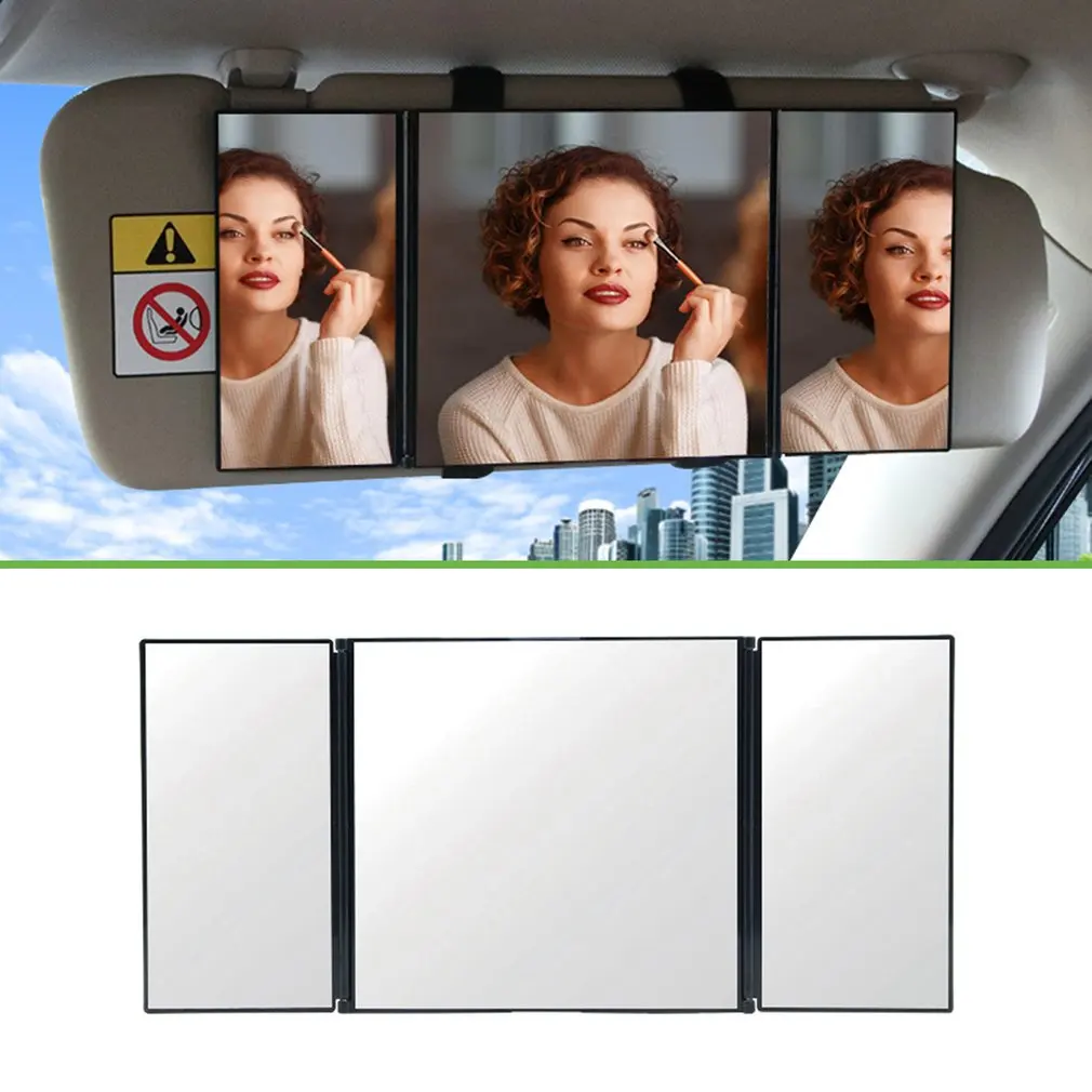 

Car Vanity Mirror 3 Section Folding Cosmetic Mirror Auto Sun-shading Car Visor Mirror Adjustable Auto Makeup Mirror