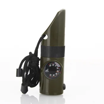 

300pcs/lot 7 in 1 Survival Whistle Multifunctional Apito with LED Flashlight,Compass magnifer, Thermometer