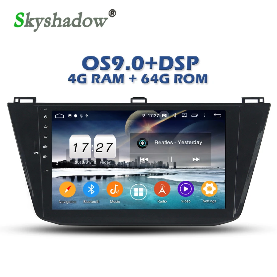 Excellent IPS DSP Android 9.0 +4GB+64G memory +8Core Car DVD Player Wifi Bluetooth 4.2 2Din RDS RADIO GPS Map For VW Tiguan 2016 2017 2018 0