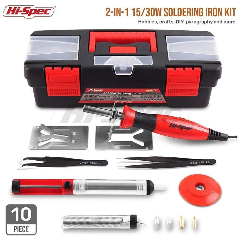 

Hi-Spec 15pc 2in1 0-15w-30W Dual Temperature Electrical Soldering Iron Wood Burning Pyrography Set Solder Iron Pen Welding Set