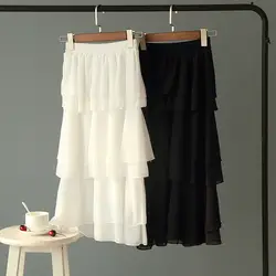 Длинная юбка новое поступление настоящая женская Бесплатная доставка 2019 корейская версия темперамент Женский Одноцветный дикая Раффлед