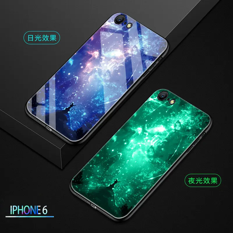 Светящийся телефон чехол для iPhone 6 6 S 7 8 Plus X XS Max чехол светящийся закаленное стекло задняя крышка силиконовый чехол для телефона
