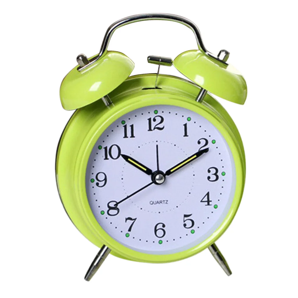 Twin Bell Alarm Clock Dial, Luminous, Battery Operated Loud Alarm Clock Green/Black/Pink/Blue